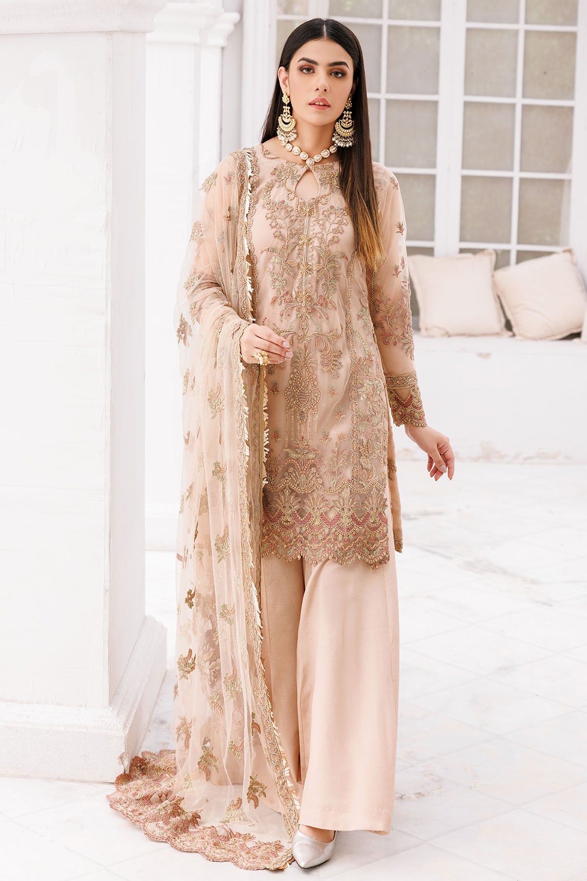 3458-ORCHID EMBROIDERED SILK NET UNSTITCHED