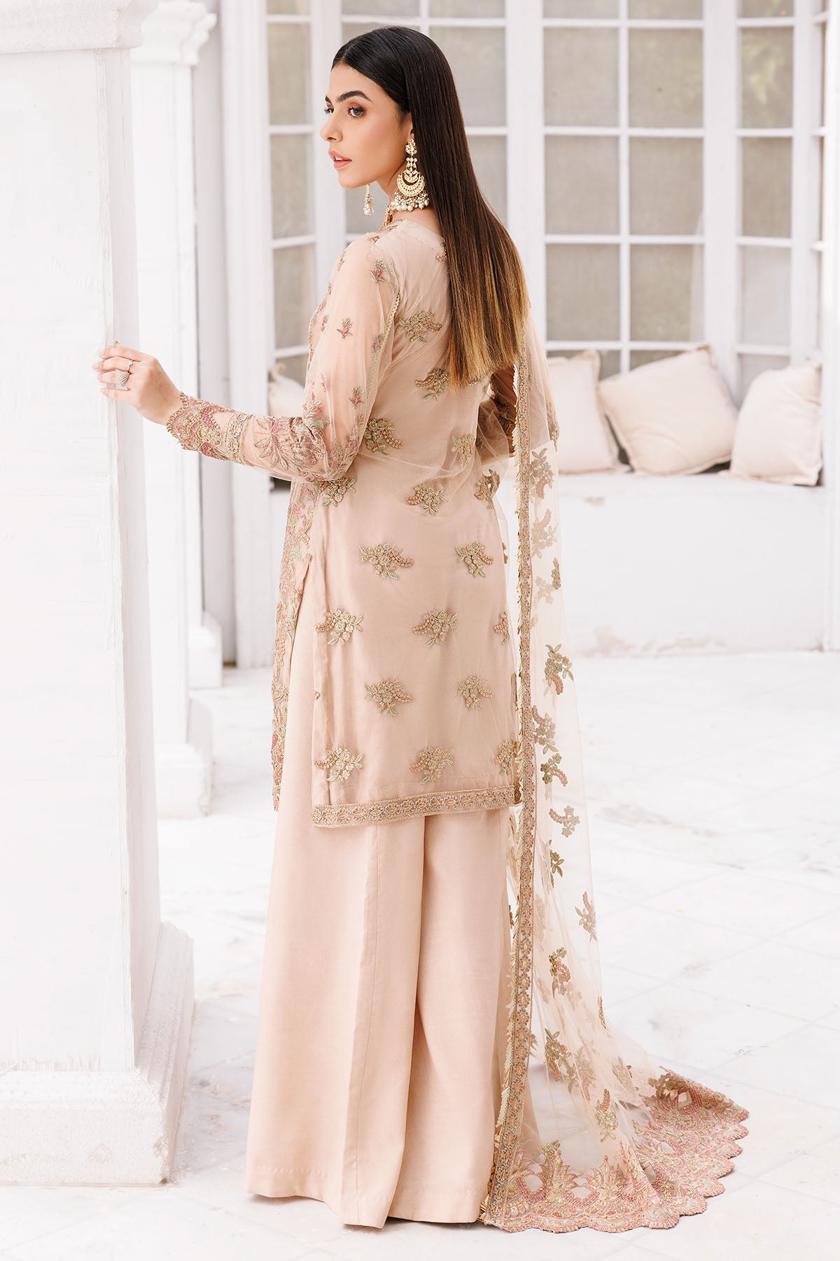 3458-ORCHID EMBROIDERED SILK NET UNSTITCHED