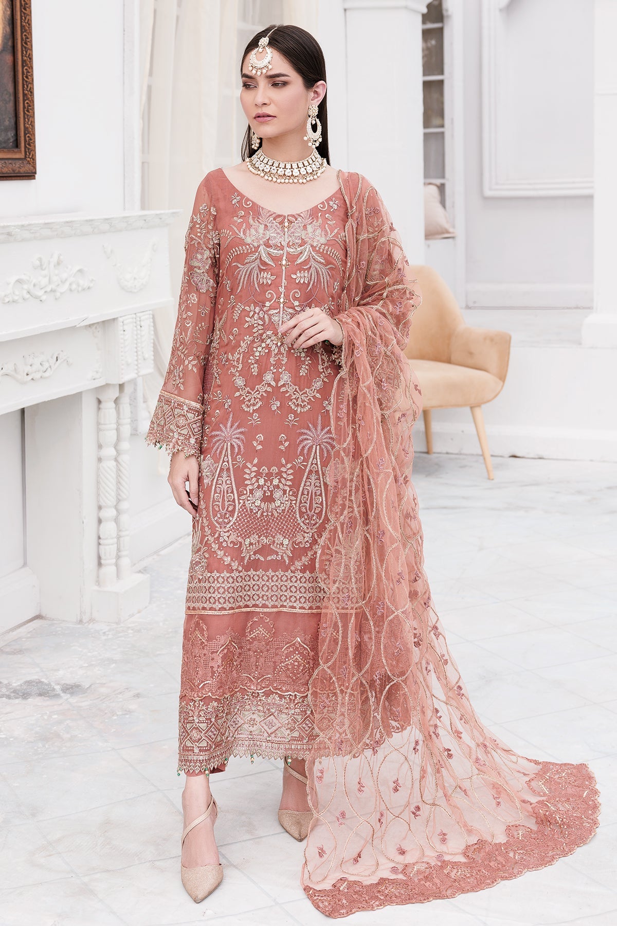 3459-BENTON EMBROIDERED BEMBERG CHIFFON UNSTITCHED