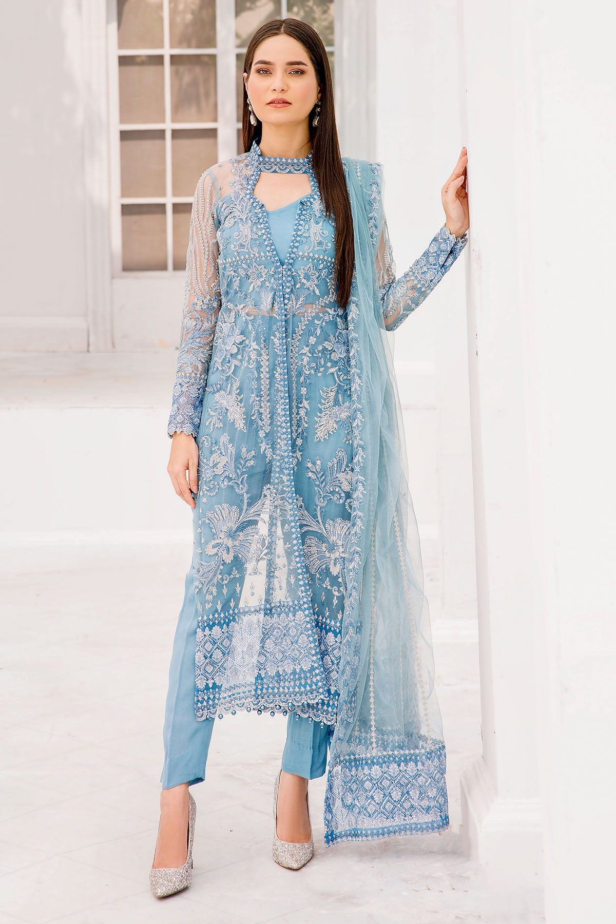 3460-MORELLO EMBROIDERED SILK NET UNSTITCHED