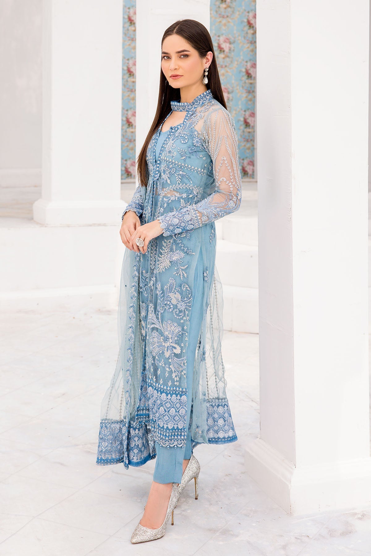 3460-MORELLO EMBROIDERED SILK NET UNSTITCHED