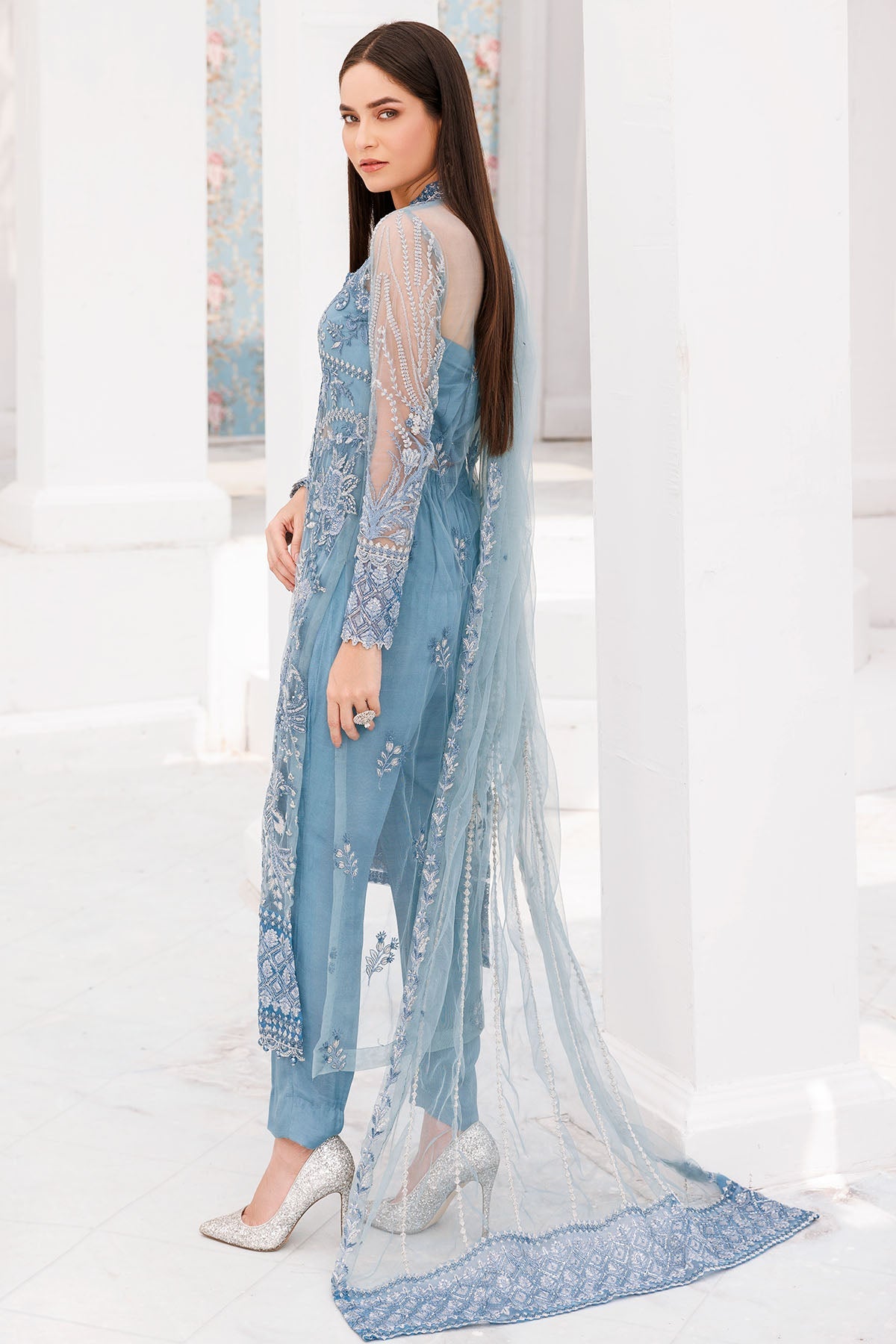 3460-MORELLO EMBROIDERED SILK NET UNSTITCHED