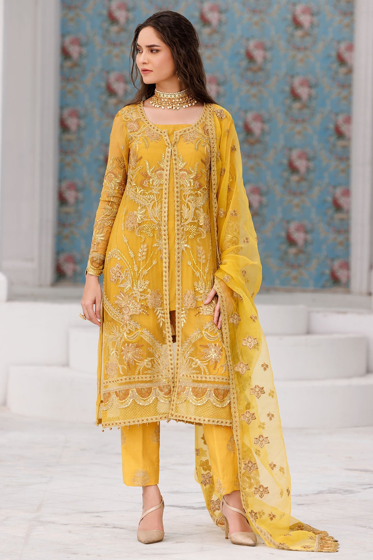 3461-LOQUAT EMBROIDERED BEMBERG CHIFFON UNSTITCHED