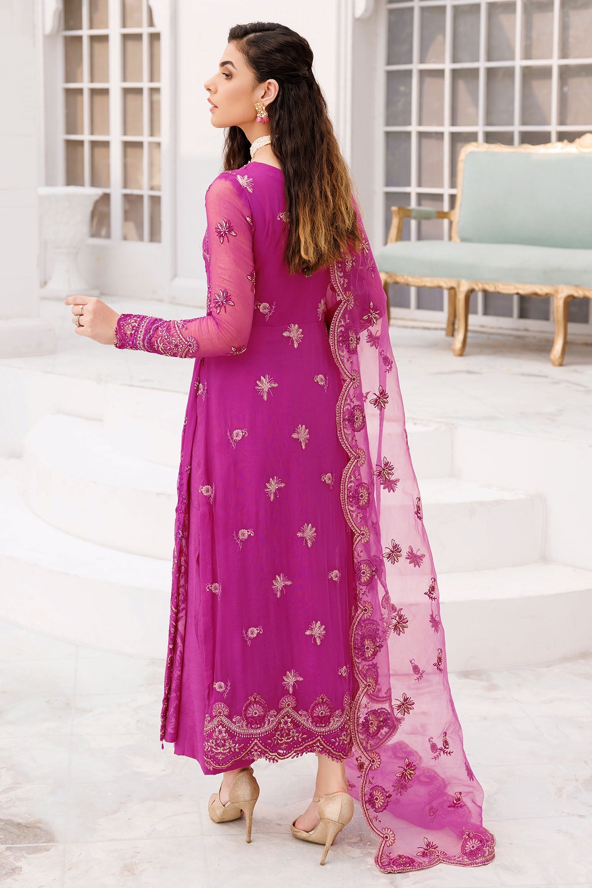 3462-HASS EMBROIDERED BEMBERG CHIFFON UNSTITCHED