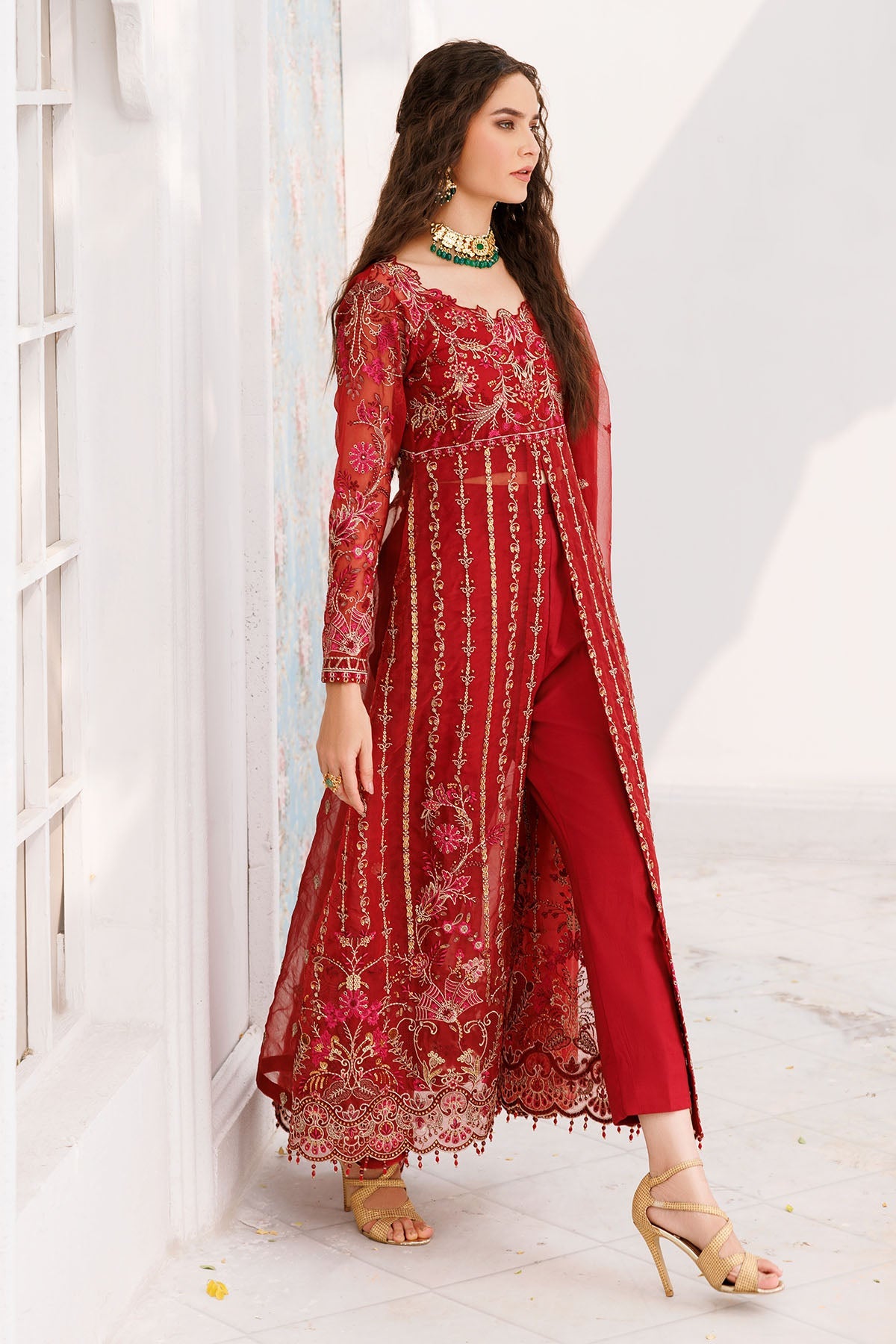 3466-SPIREA EMBROIDERED ORGANZA UNSTITCHED