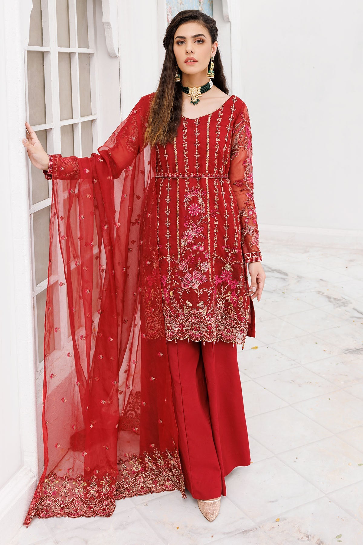 3466-SPIREA EMBROIDERED ORGANZA UNSTITCHED