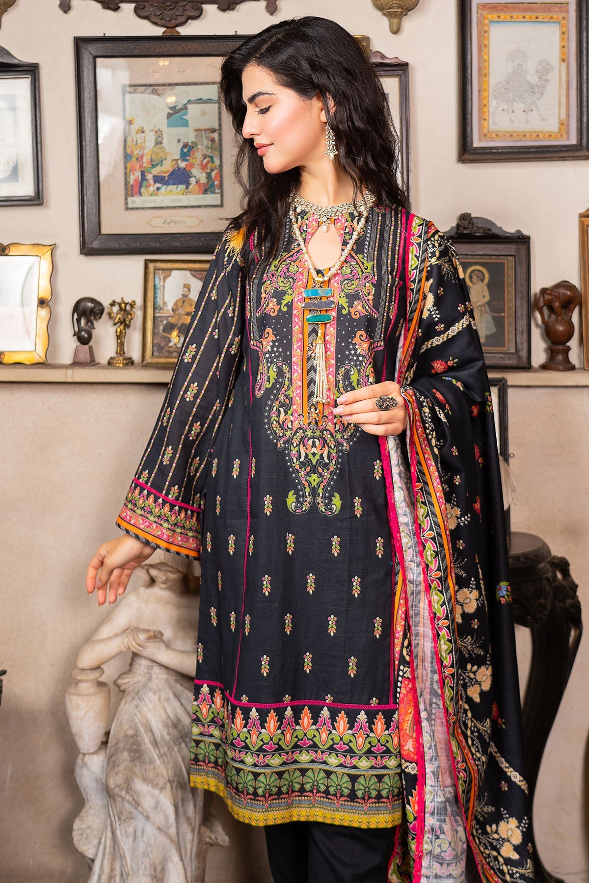 3479-PRINT-A EMBROIDERED KHADDAR UNSTITCHED