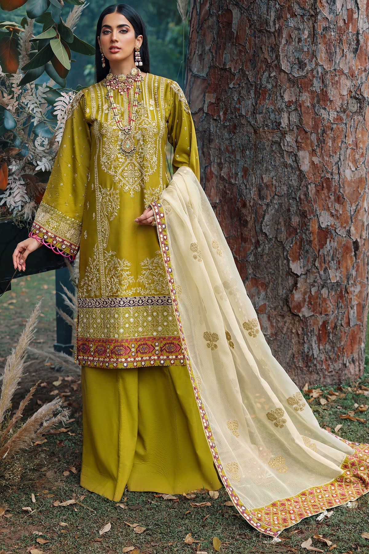 3481-HIRAYA EMBROIDERED COTTON SATIN UNSTITCHED