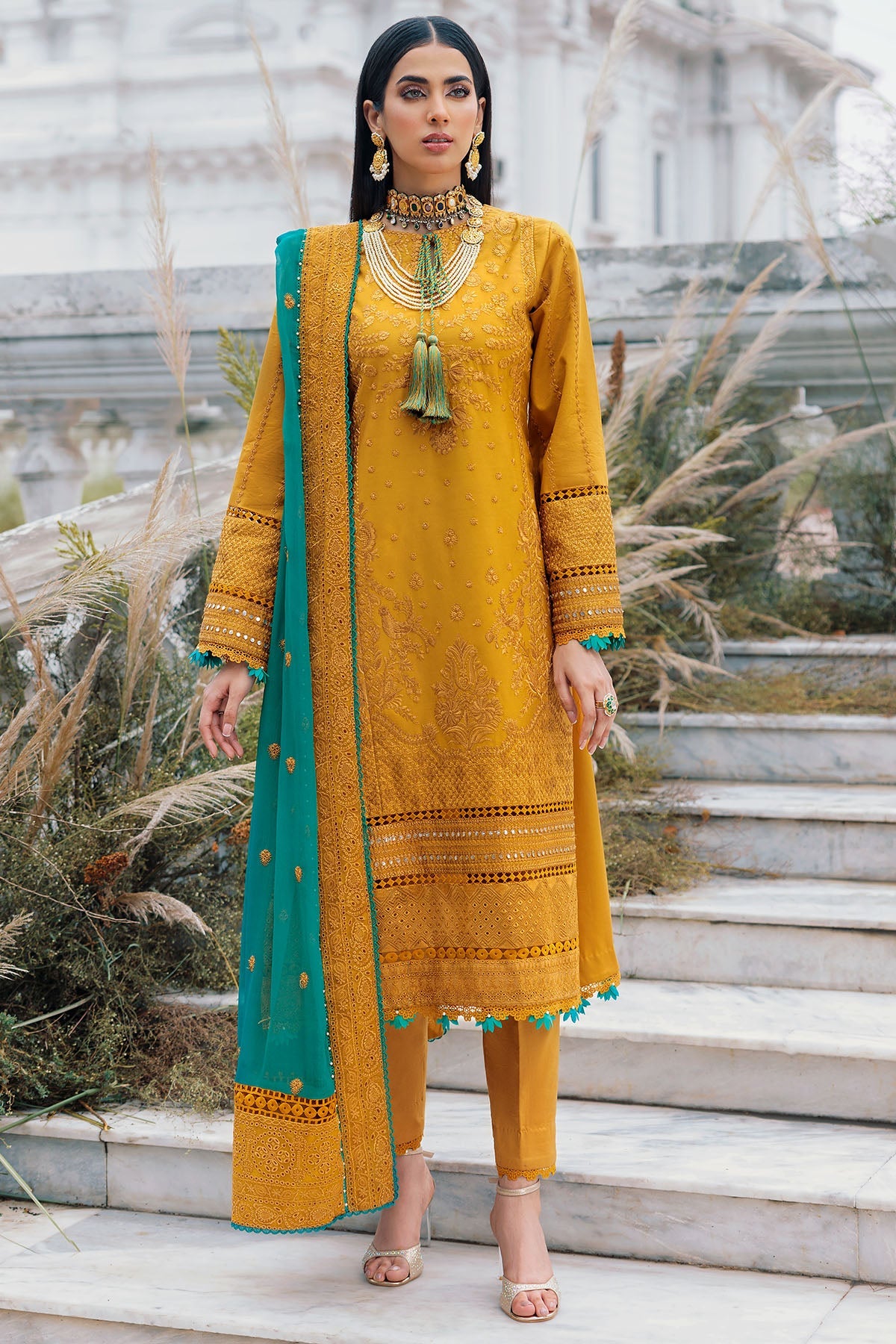 3483-DIWA EMBROIDERED COTTON SATIN UNSTITCHED