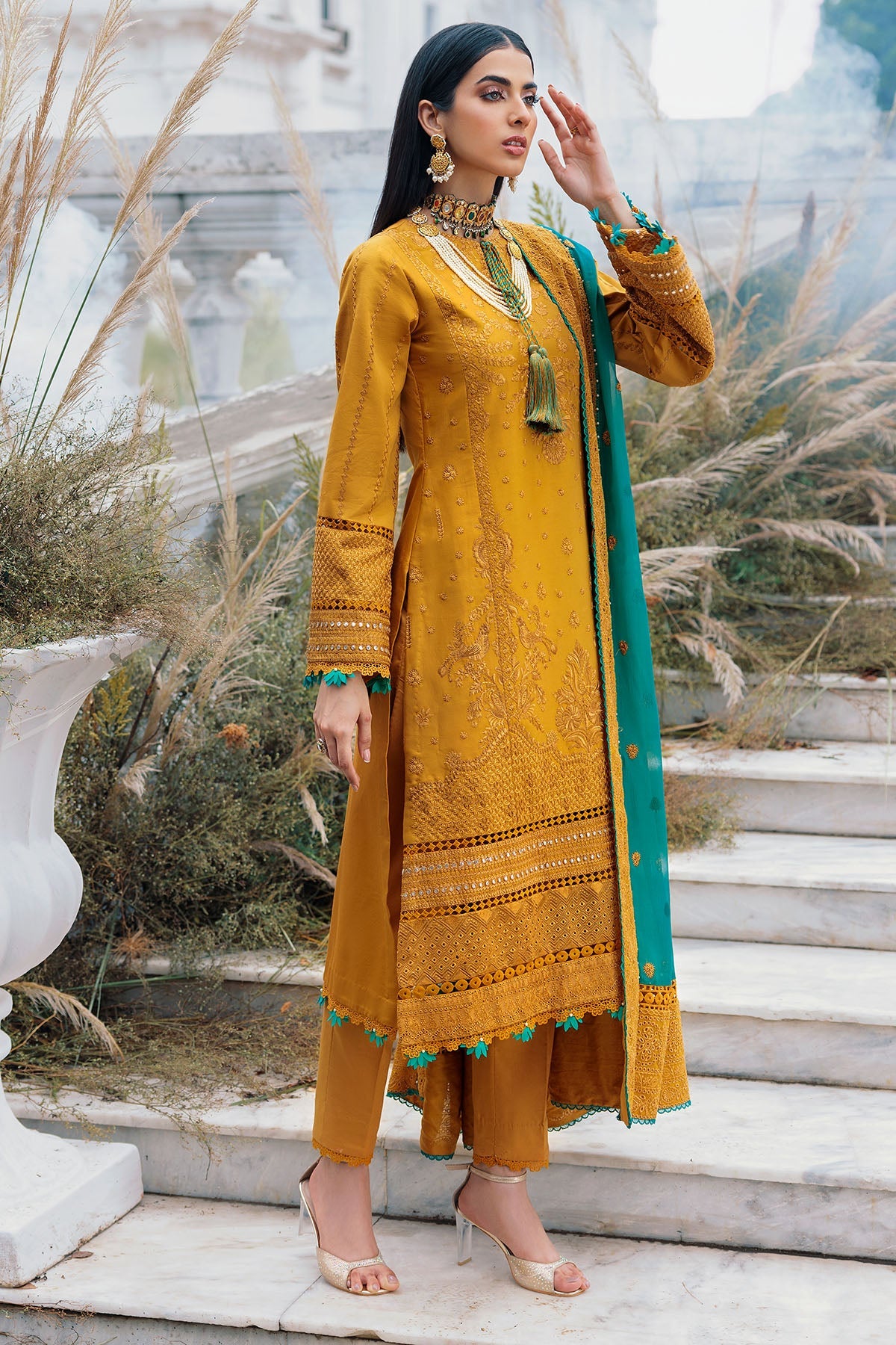 3483-DIWA EMBROIDERED COTTON SATIN UNSTITCHED
