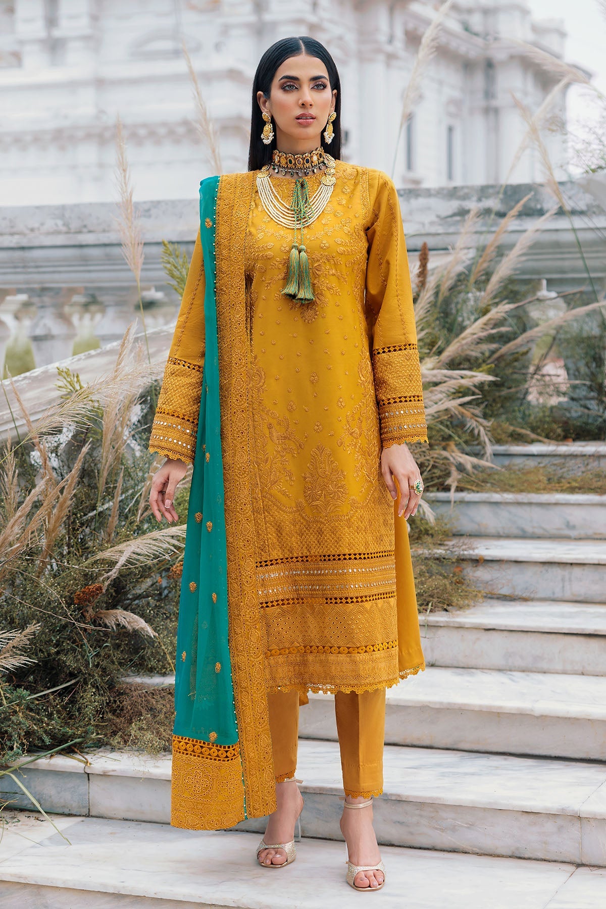 3483-DIWA EMBROIDERED COTTON SATIN STITCHED