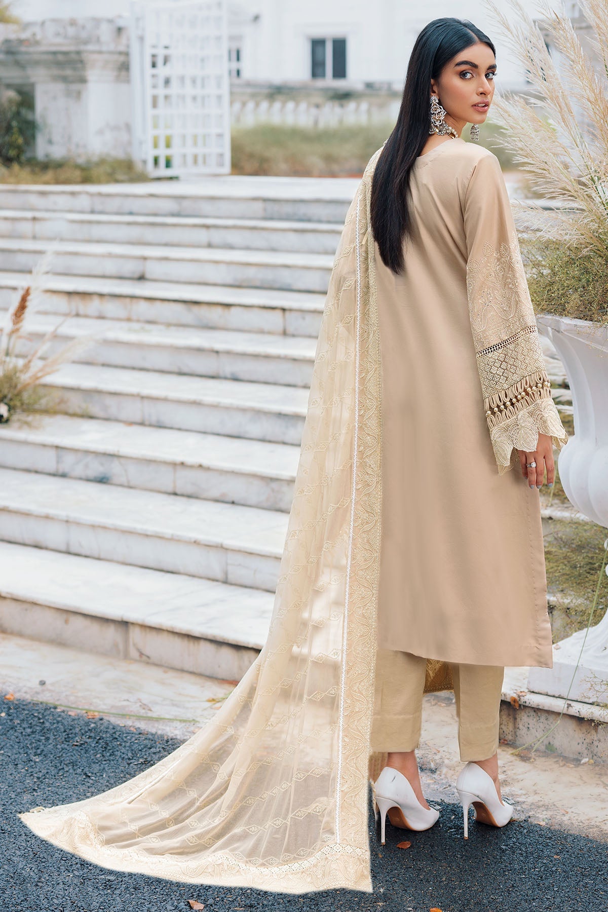 3484-LOTUS EMBROIDERED COTTON SATIN STITCHED