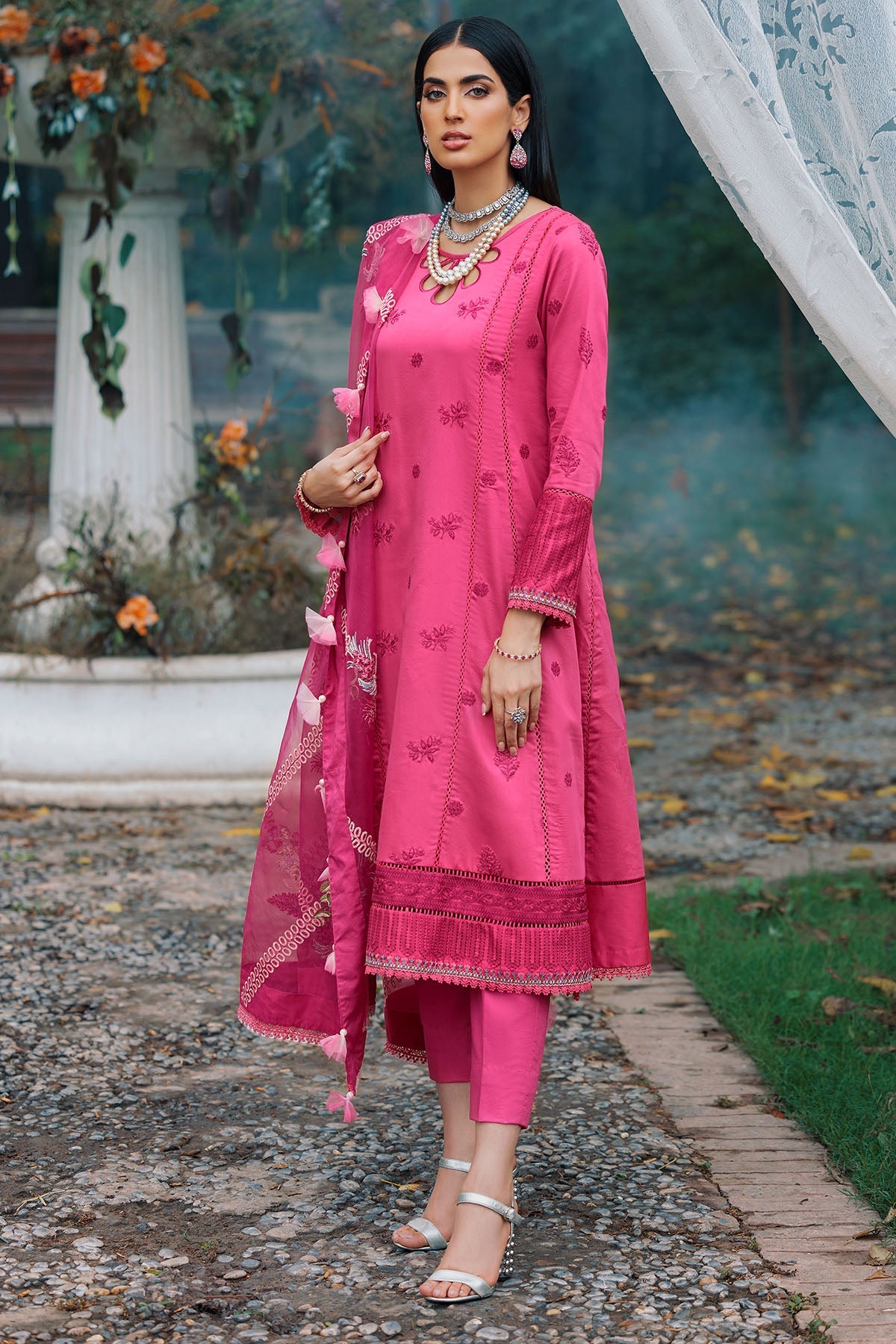 3487-ORIENTAL EMBROIDERED COTTON SATIN UNSTITCHED