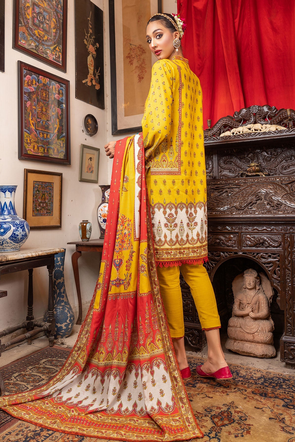 3491-PRINT-A EMBROIDERED KHADDAR UNSTITCHED