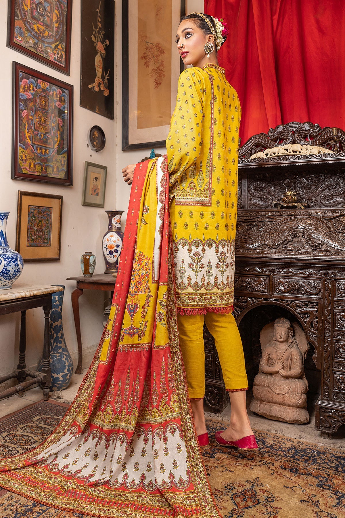 3491-PRINT-A EMBROIDERED KHADDAR UNSTITCHED