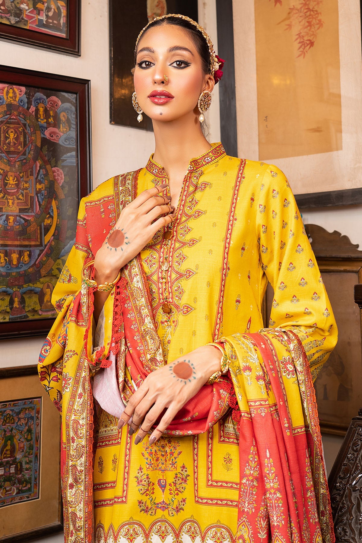 3491-PRINT-A EMBROIDERED KHADDAR UNSTITCHED