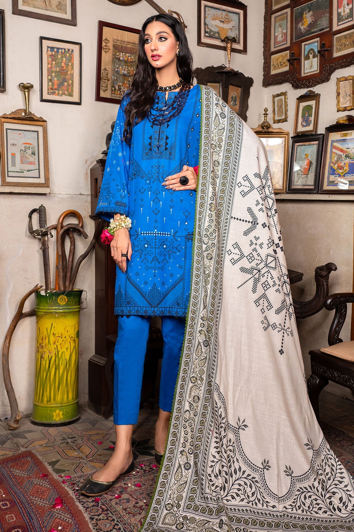 3493-PRINT-A EMBROIDERED KHADDAR UNSTITCHED