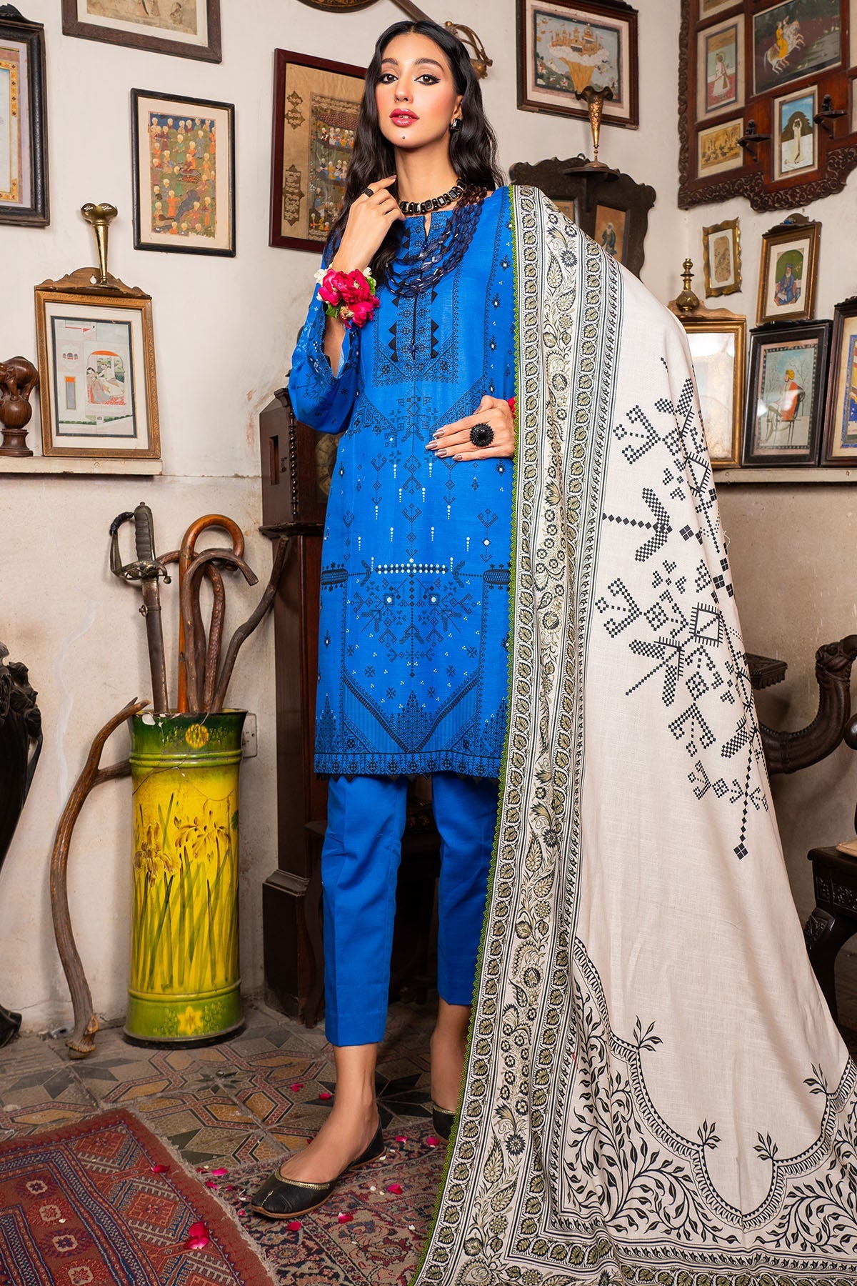 3493-PRINT-A EMBROIDERED KHADDAR UNSTITCHED