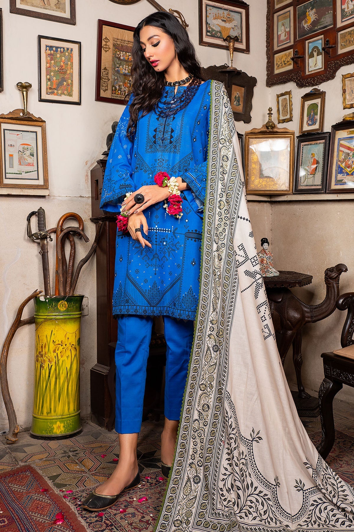 3493-PRINT-A EMBROIDERED KHADDAR UNSTITCHED