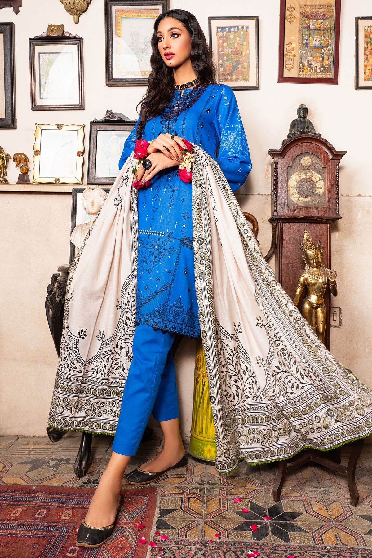 3493-PRINT-A EMBROIDERED KHADDAR UNSTITCHED