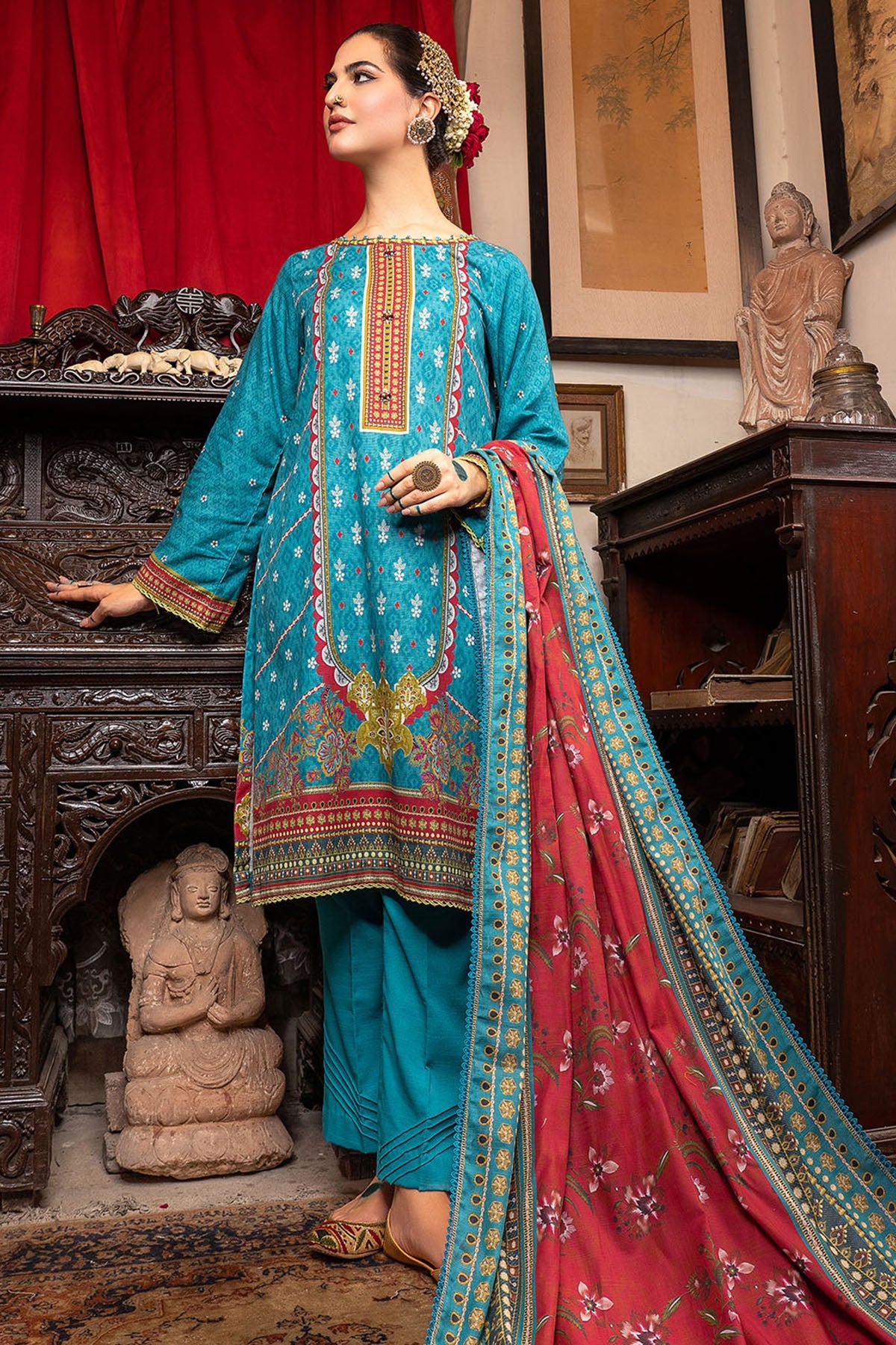 3494-PRINT-A EMBROIDERED KHADDAR UNSTITCHED