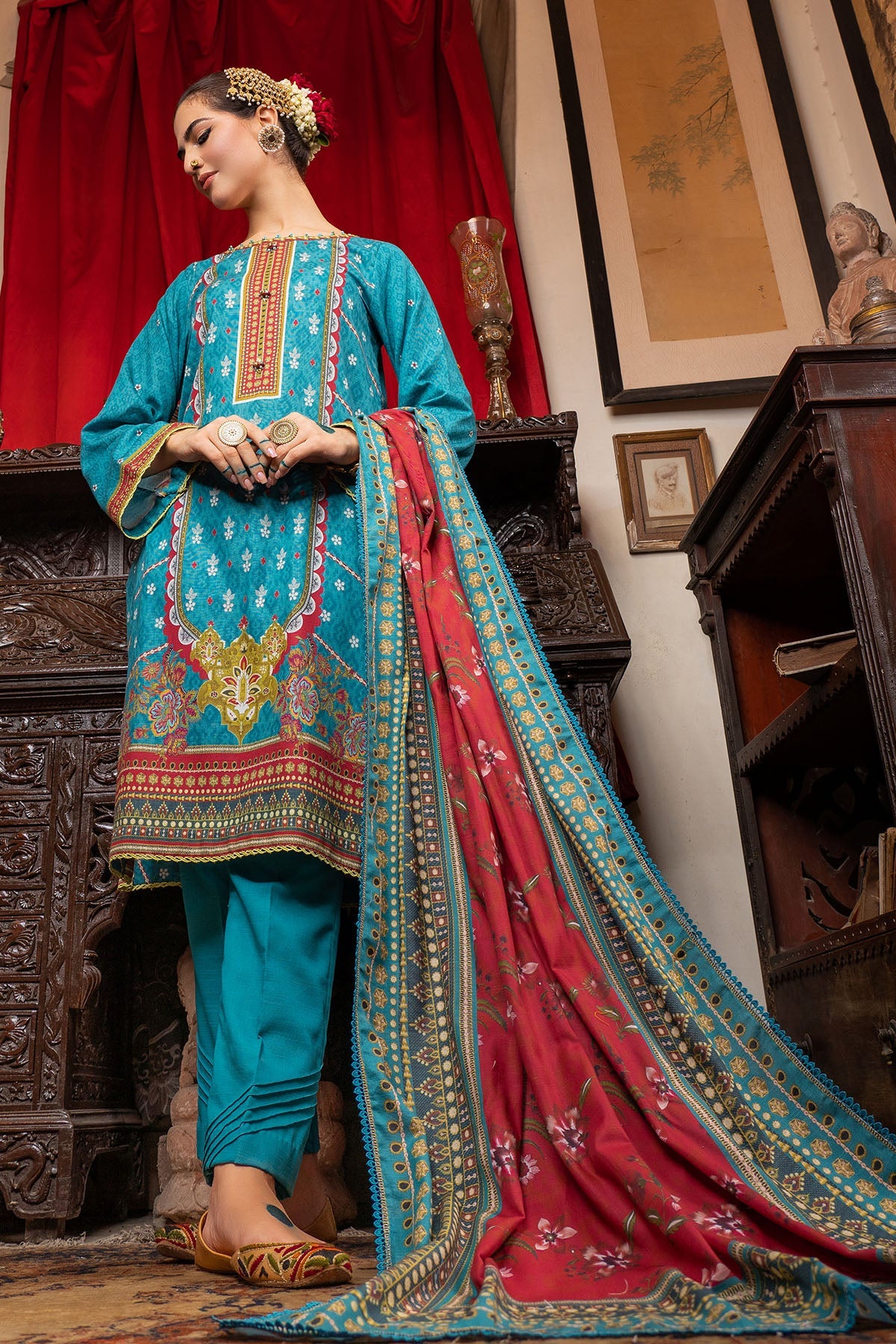 3494-PRINT-A EMBROIDERED KHADDAR UNSTITCHED