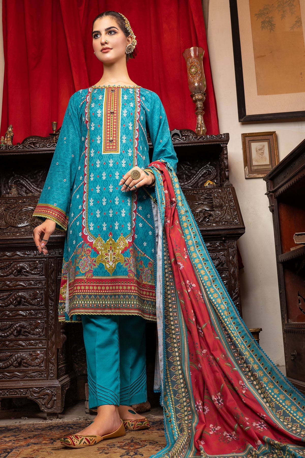 3494-PRINT-A EMBROIDERED KHADDAR UNSTITCHED