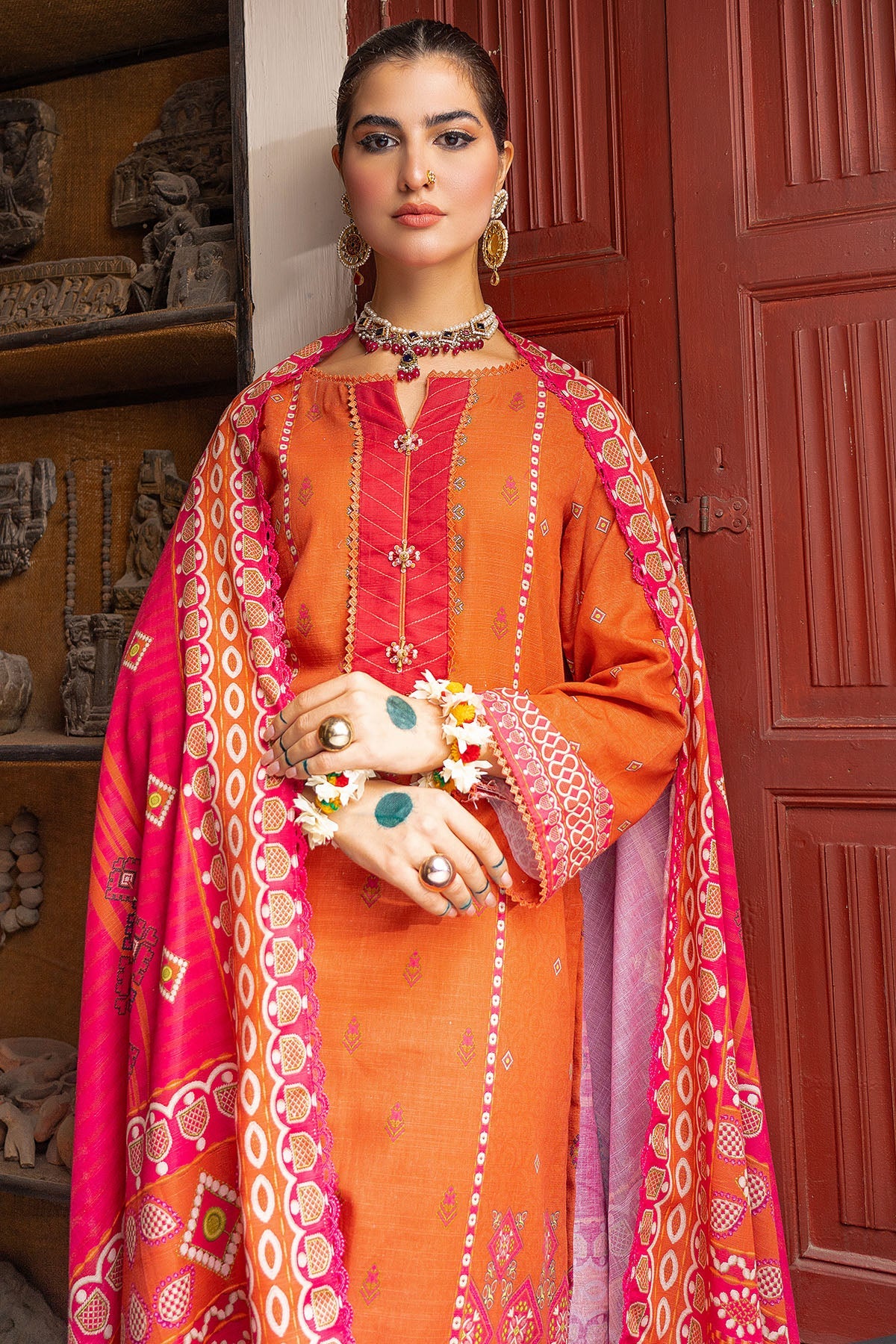3495-PRINT-A EMBROIDERED KHADDAR UNSTITCHED