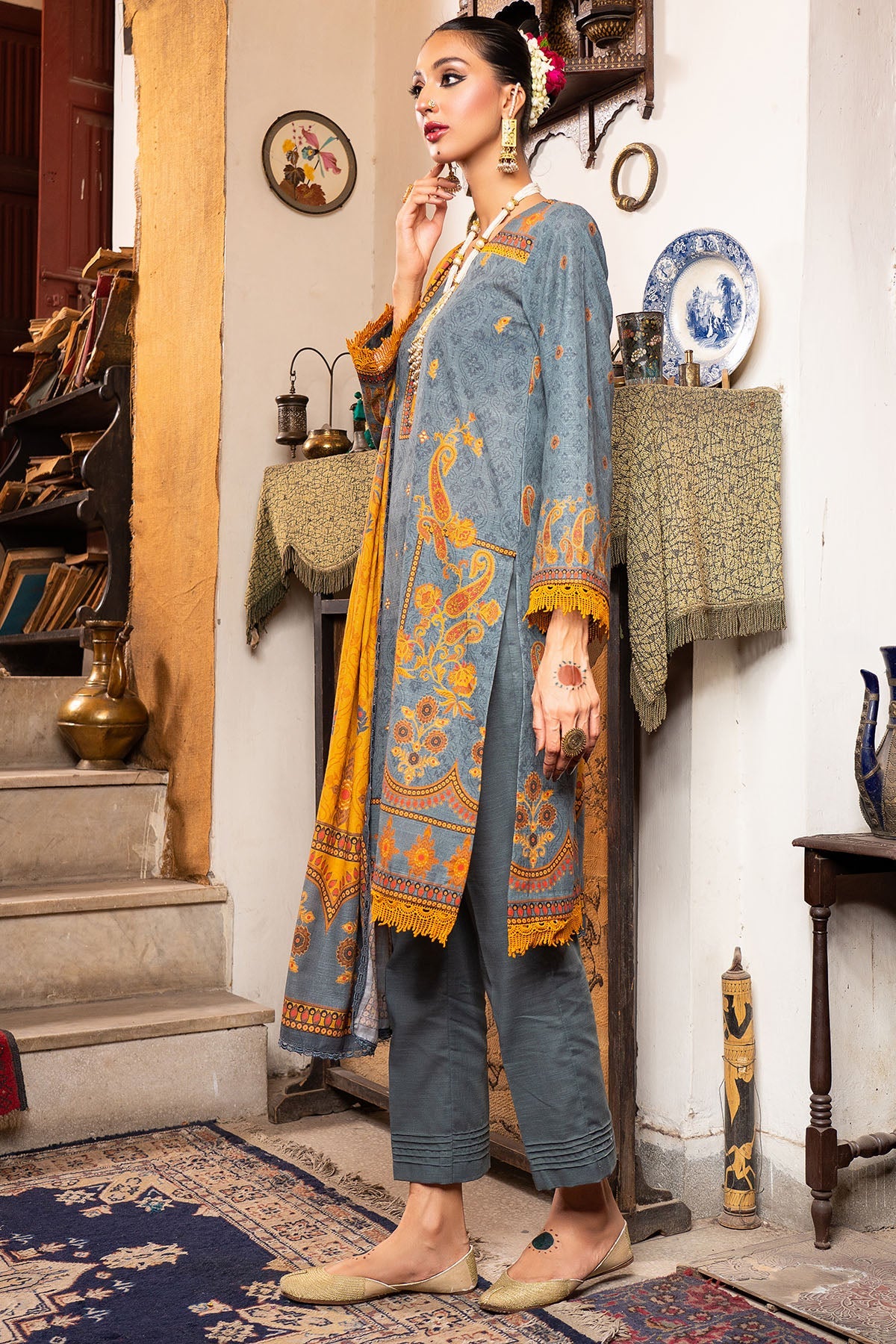3496-PRINT-A EMBROIDERED KHADDAR UNSTITCHED