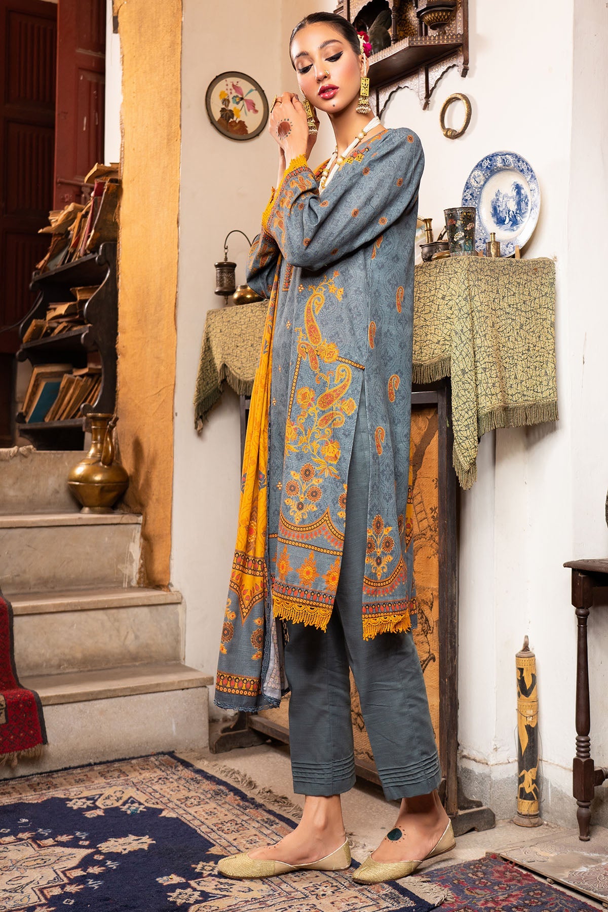 3496-PRINT-A EMBROIDERED KHADDAR UNSTITCHED