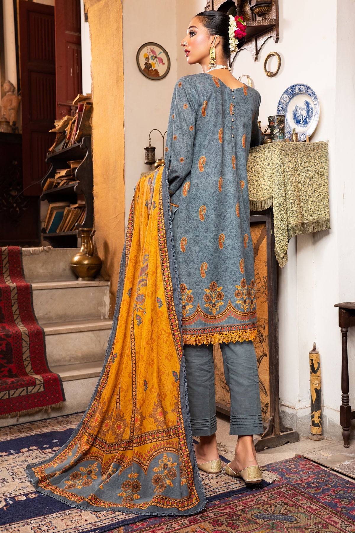 3496-PRINT-A EMBROIDERED KHADDAR UNSTITCHED