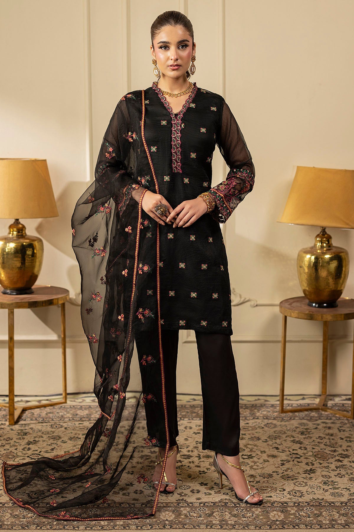 3581-NANCY EMBROIDERED SILK NET STITCHED
