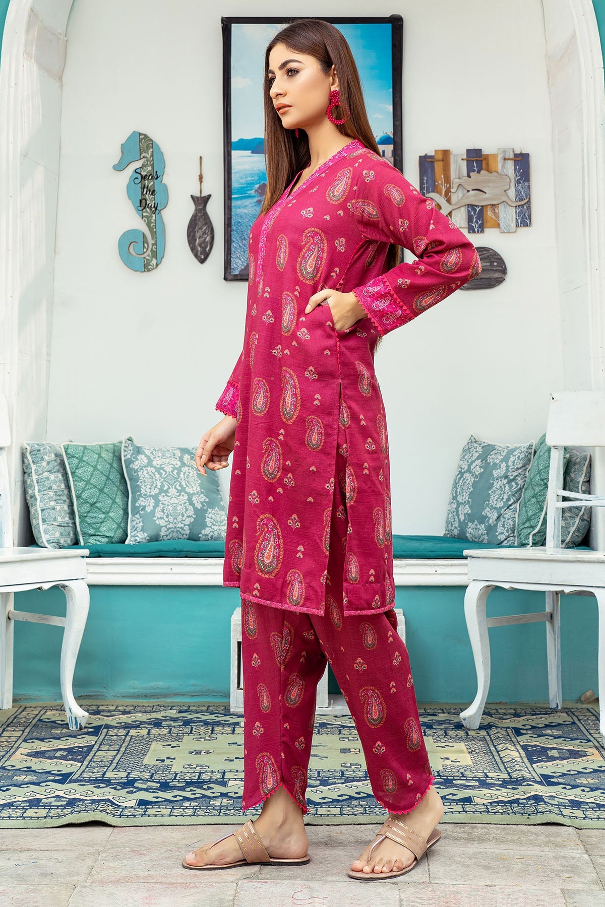 3596-TEAK DIGITAL PRINTED KHADDAR STITCHED