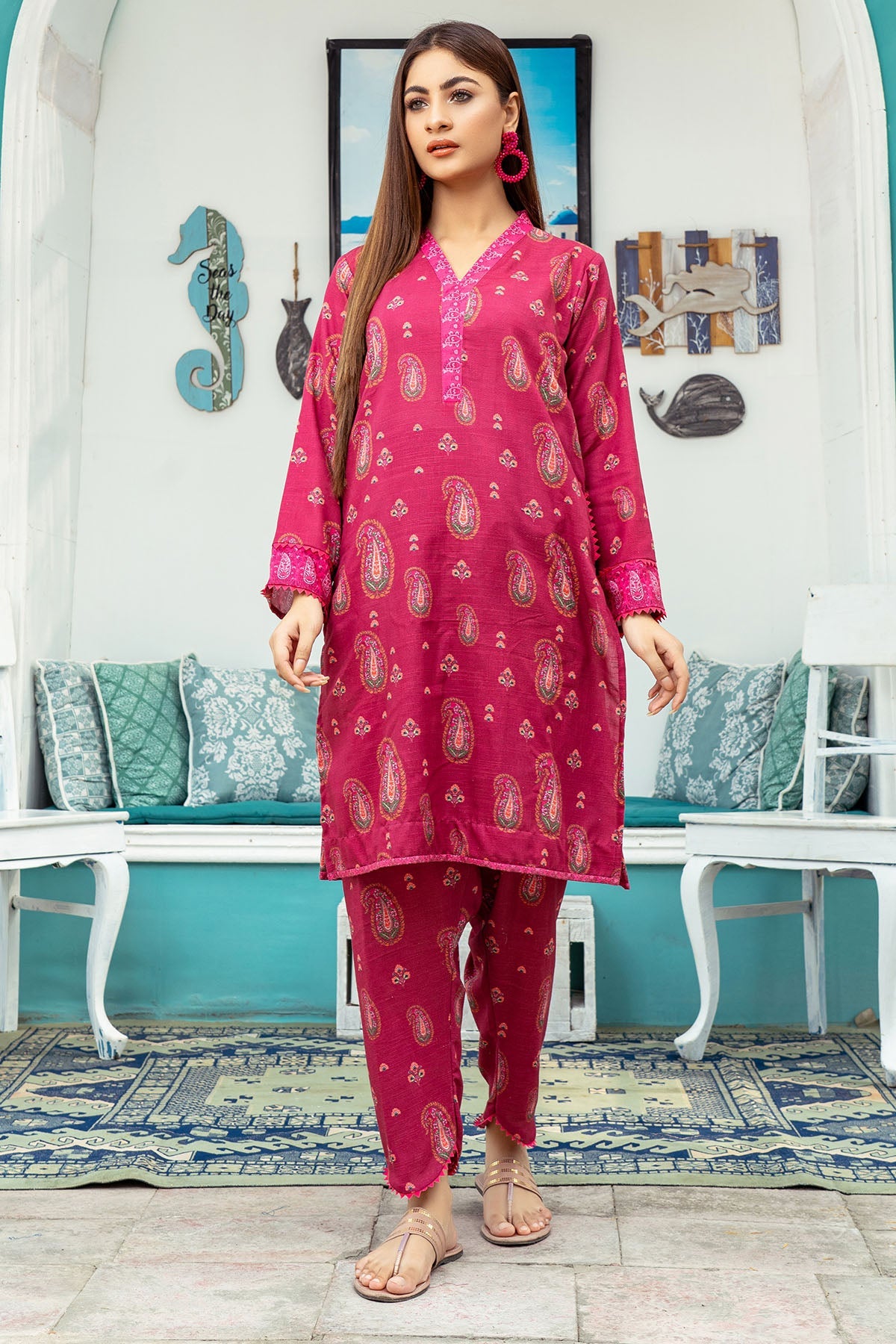 3596-TEAK DIGITAL PRINTED KHADDAR STITCHED