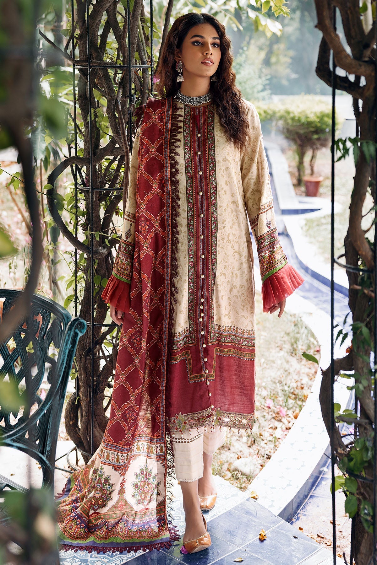 3660-COBALT DIGITAL PRINTED EMBROIDERED KHADDAR UNSTITCHED