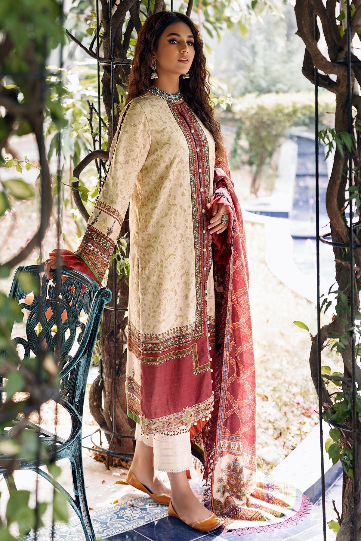 3660-COBALT DIGITAL PRINTED EMBROIDERED KHADDAR UNSTITCHED