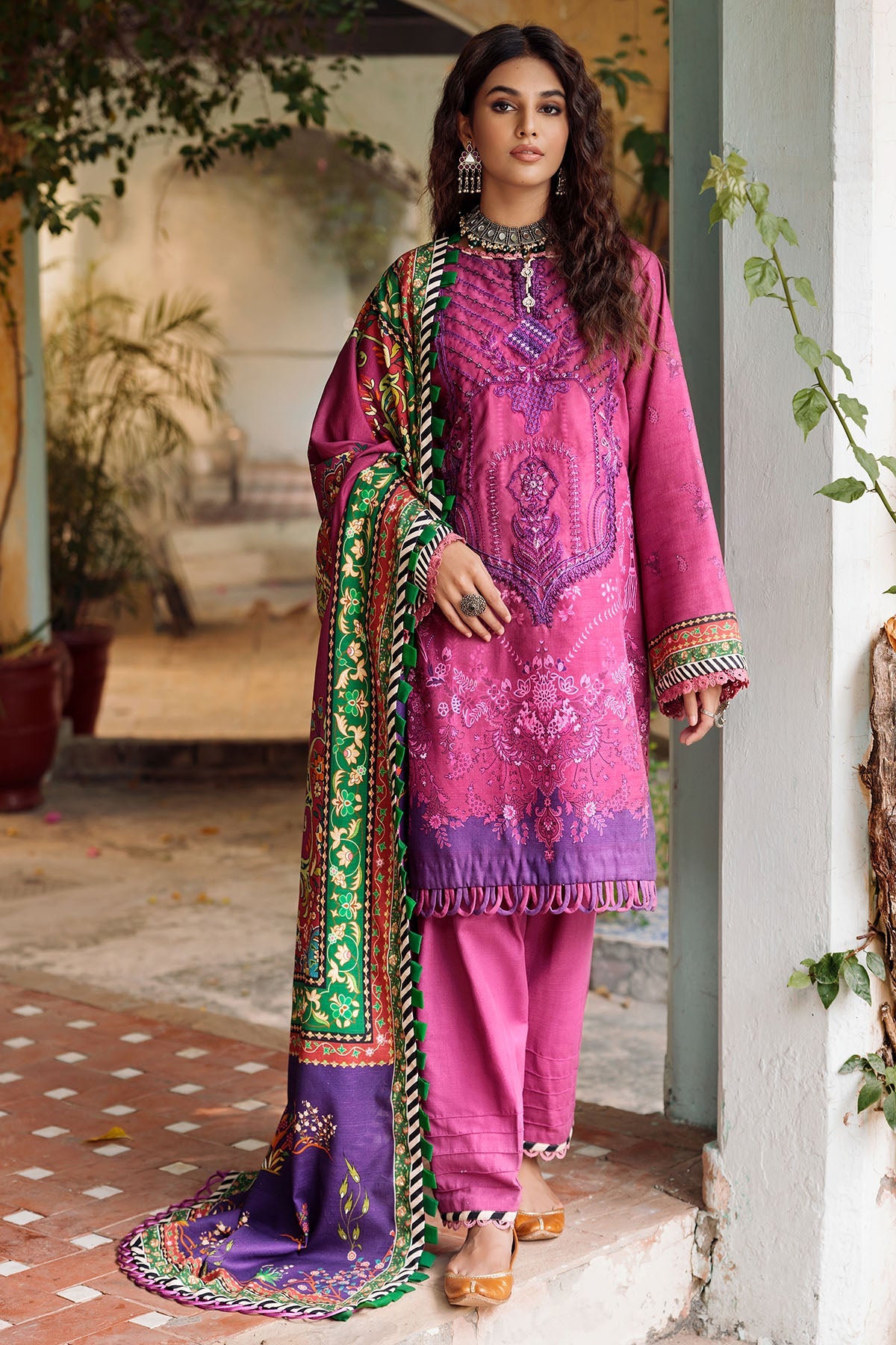 3662-FERREIRA DIGITAL PRINTED EMBROIDERED KHADDAR UNSTITCHED