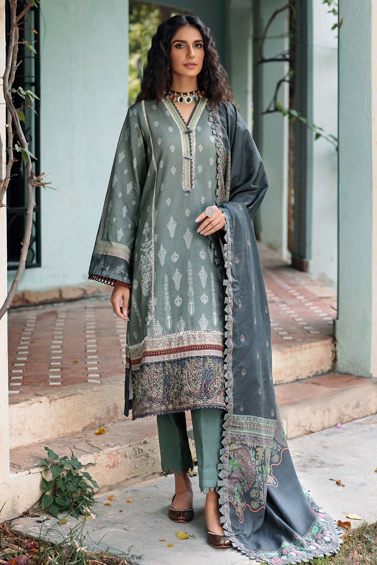 3663-TAJIK DIGITAL PRINTED EMBROIDERED KHADDAR UNSTITCHED
