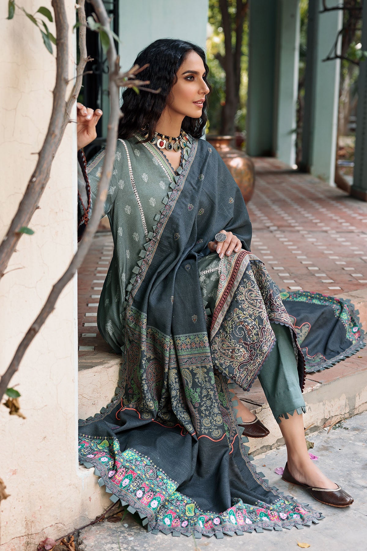 3663-TAJIK DIGITAL PRINTED EMBROIDERED KHADDAR UNSTITCHED