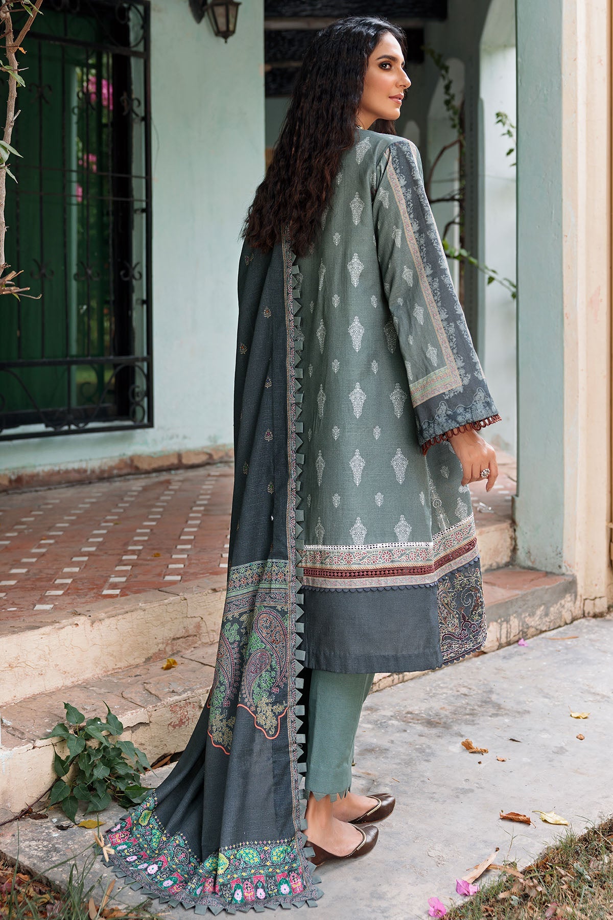 3663-TAJIK DIGITAL PRINTED EMBROIDERED KHADDAR UNSTITCHED