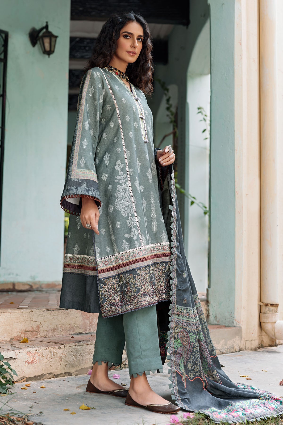 3663-TAJIK DIGITAL PRINTED EMBROIDERED KHADDAR UNSTITCHED