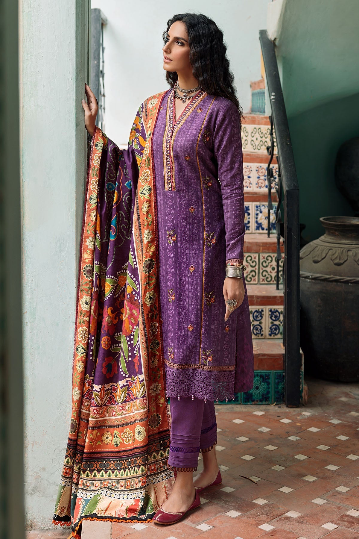 3664-ACEH DIGITAL PRINTED EMBROIDERED KHADDAR UNSTITCHED