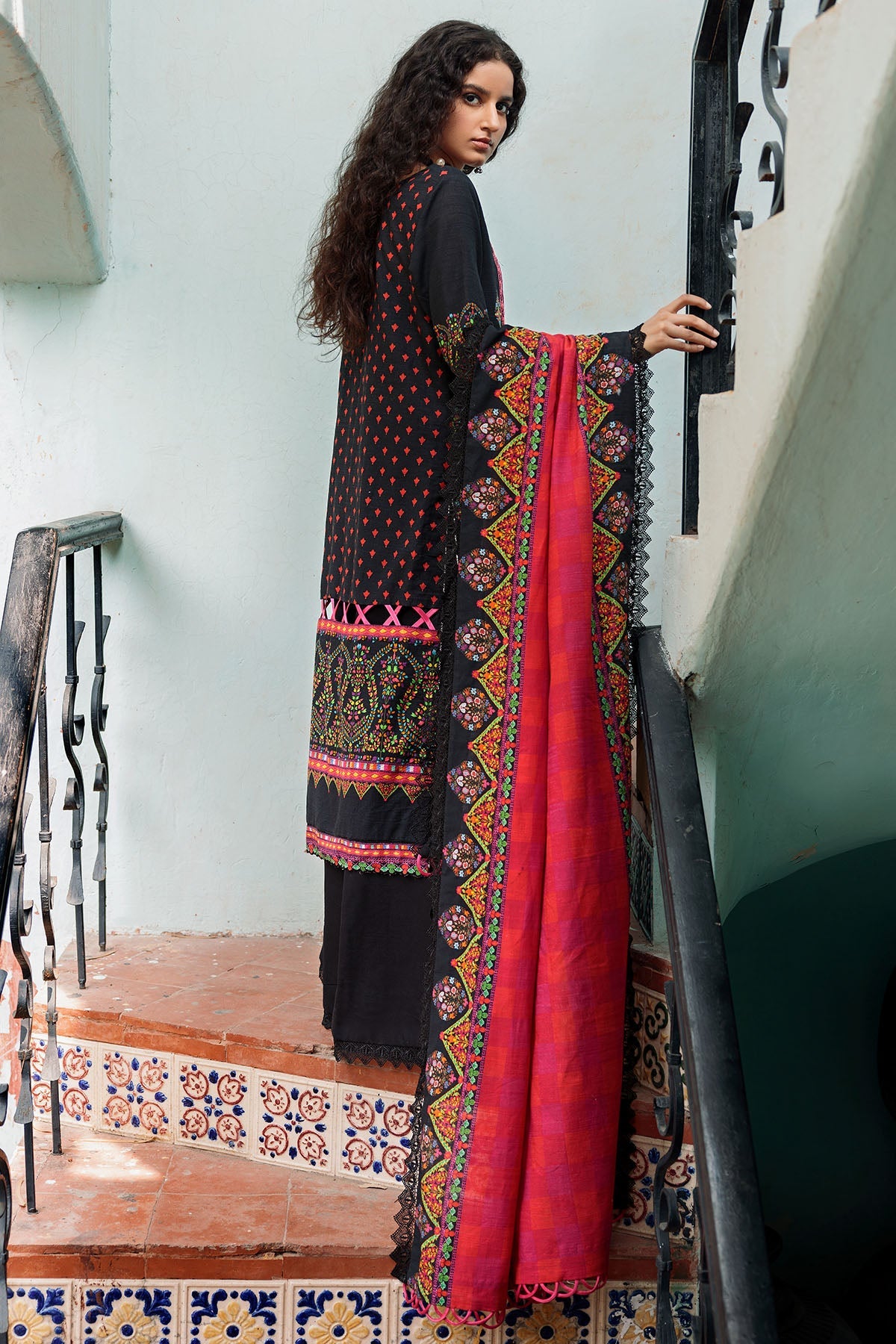 3666-MARI-GOLD DIGITAL PRINTED EMBROIDERED KHADDAR UNSTITCHED
