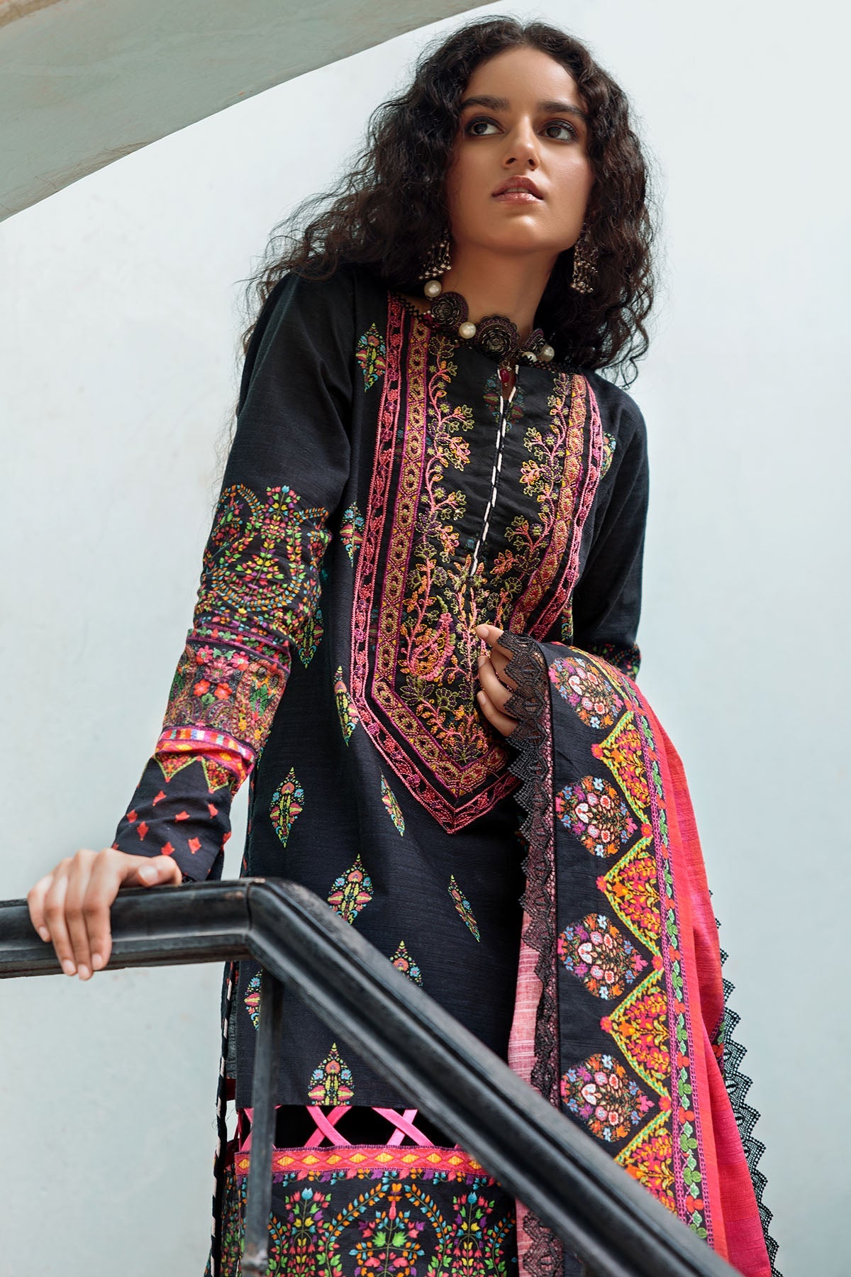 3666-MARI-GOLD DIGITAL PRINTED EMBROIDERED KHADDAR UNSTITCHED