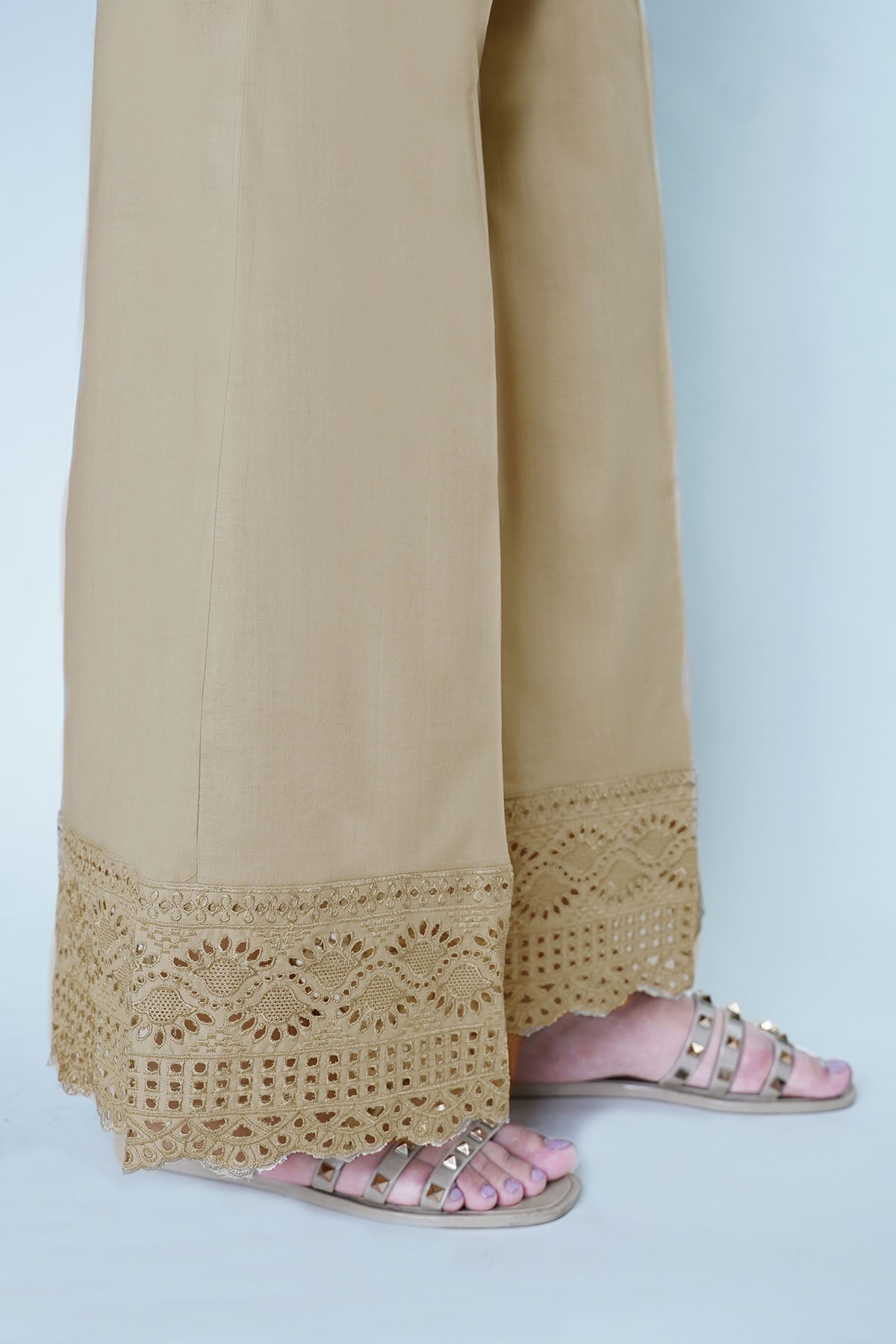 3675-SKIN EMBROIDERED COTTON TROUSER STITCHED