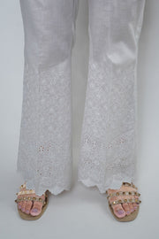 3684-WHITE EMBROIDERED TROUSER STITCHED