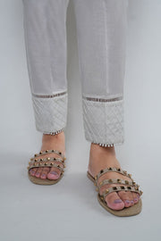 3690-WHITE DYED COTTON TROUSER STITCHED