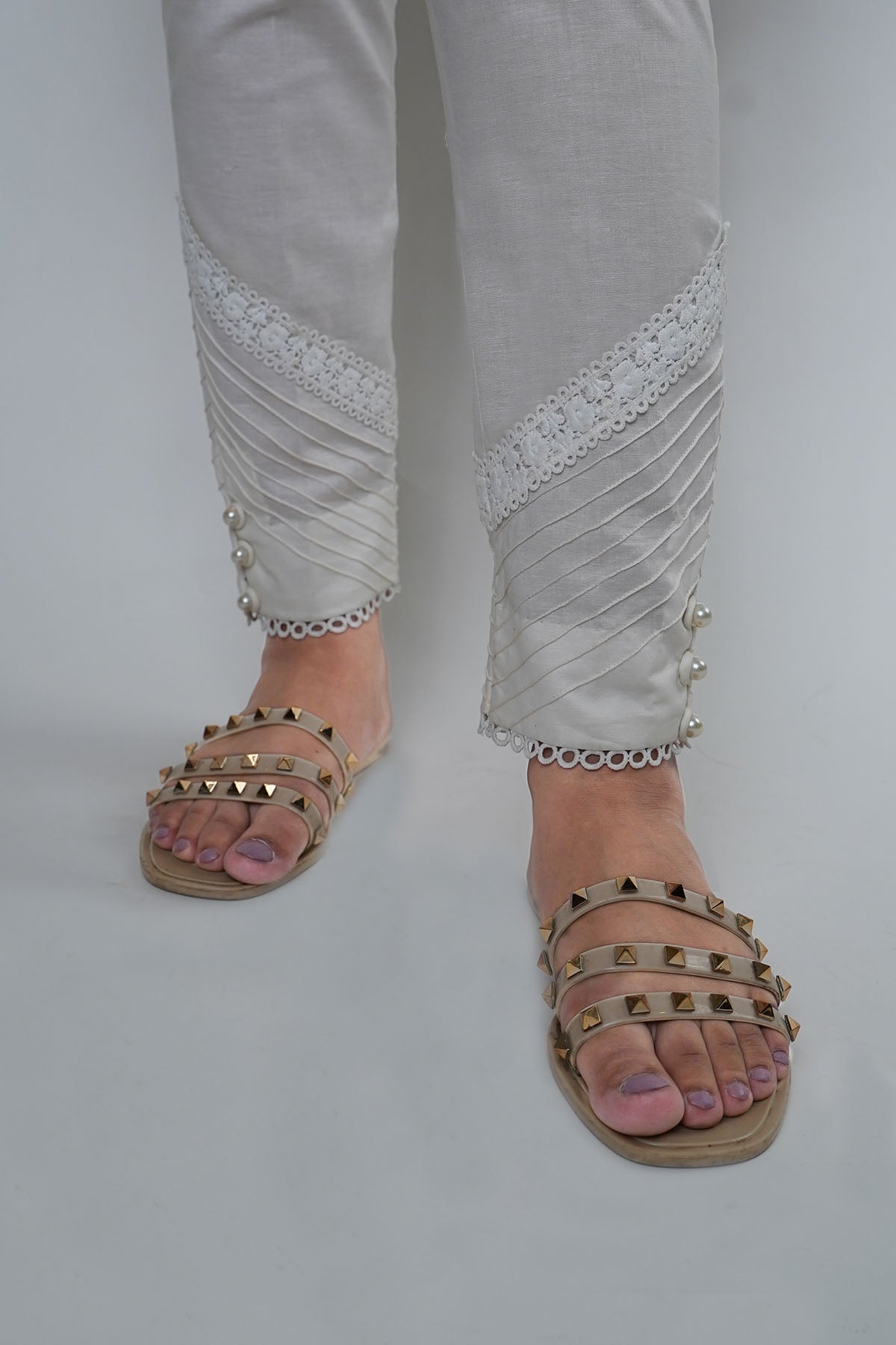 3691-WHITE DYED COTTON TROUSER STITCHED