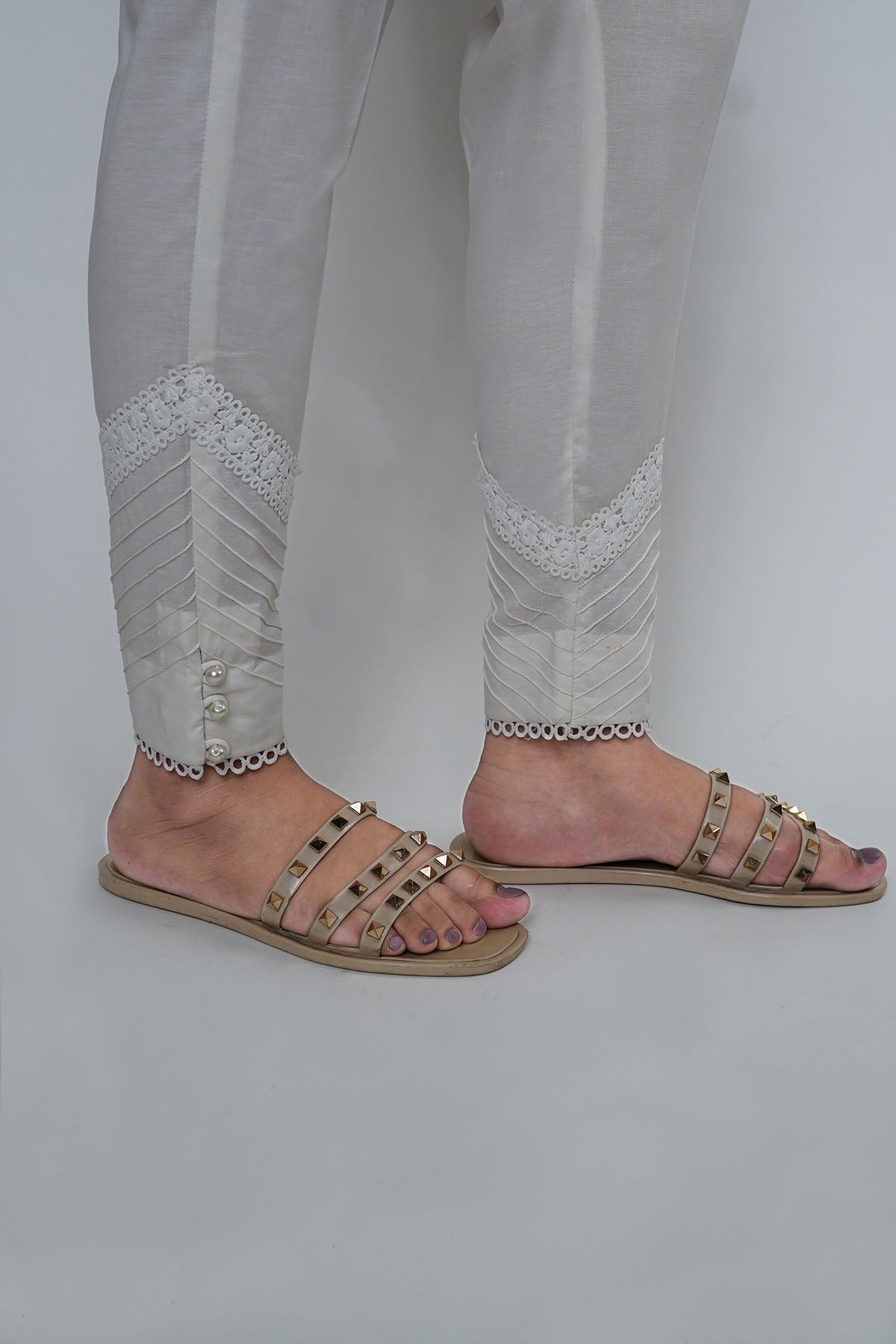 3691-WHITE DYED COTTON TROUSER STITCHED