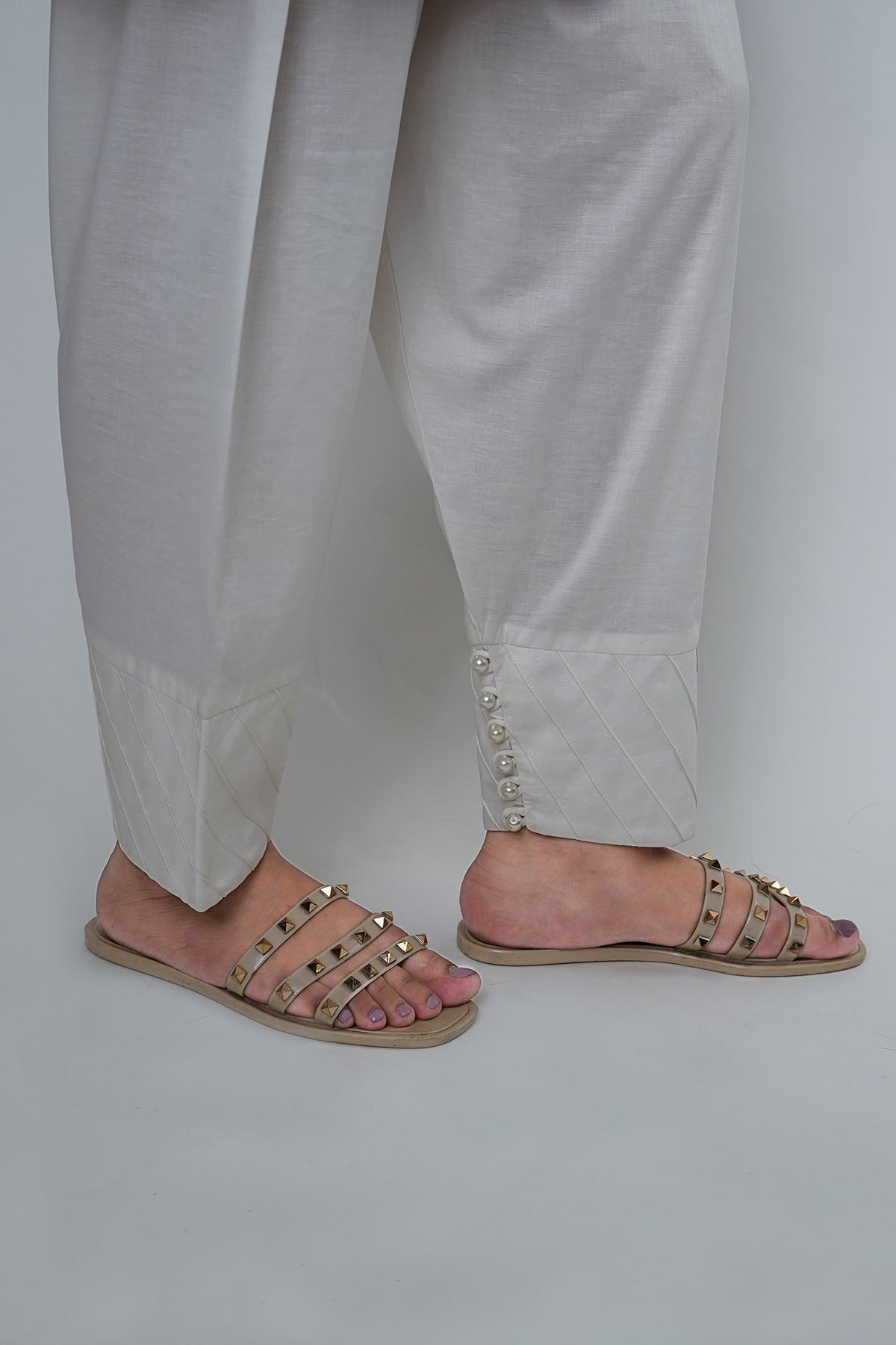 3692-WHITE DYED COTTON TROUSER STITCHED